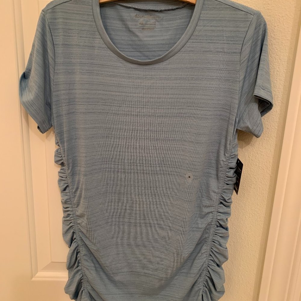 NWT Eddie Bauer Short Sleeve Rouched Stretch Performance Sz: Small ( Seablue )
